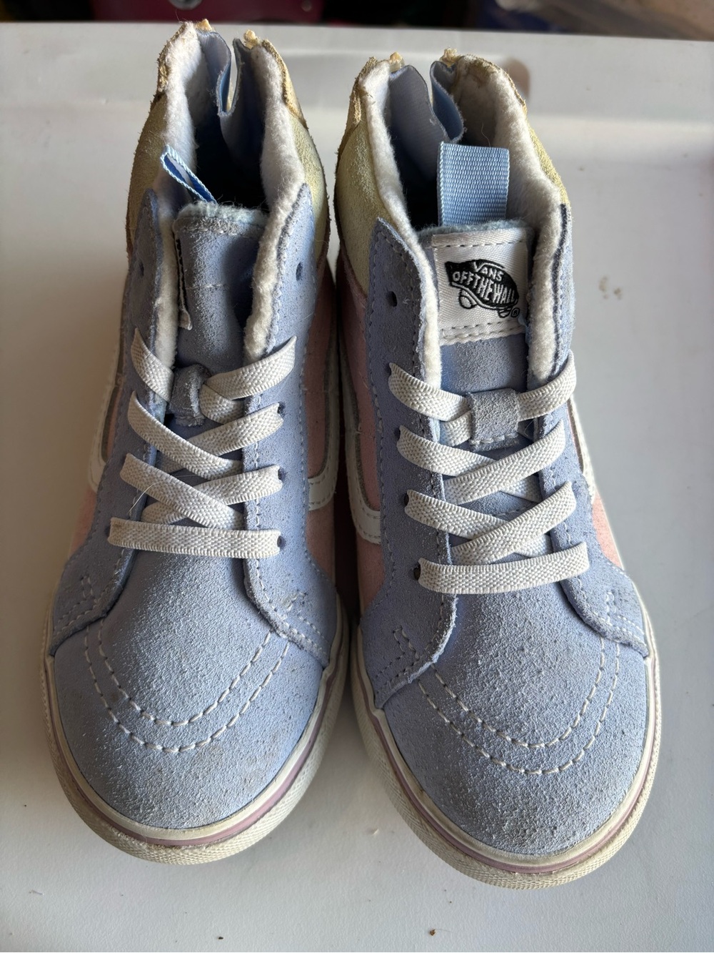 Vans Kids High-Top Sneakers in Light Blue, Pink & Cream